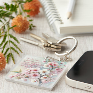 Cherry Blossom & Quote Key Ring