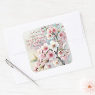 Cherry Blossom & Quote Square Sticker