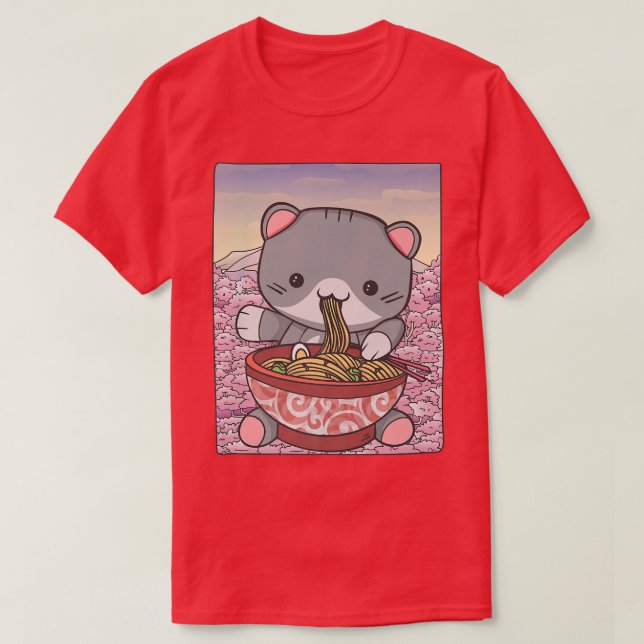 Cherry Blossom Ramen Cat Kawaii       T-Shirt (Design Front)