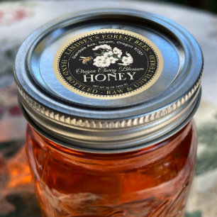 Cherry Blossom Raw Hand Bottled Honey Gold Border  Classic Round Sticker