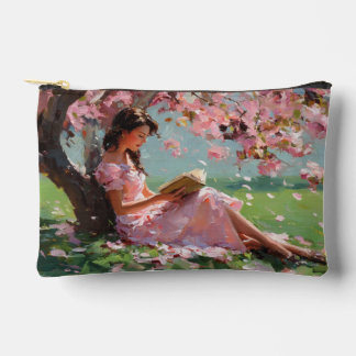 Cherry Blossom Reading Girl Pouch