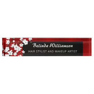 Cherry Blossom Red Black And White Hair And Makeup Nameplate