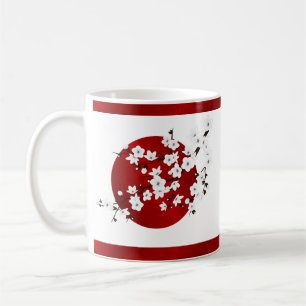 Cherry Blossom Red Black White Rising Sun Coffee Mug