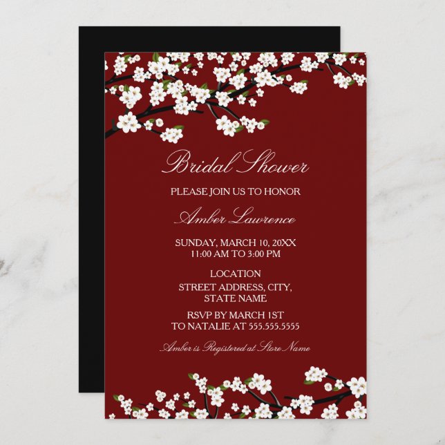 Cherry Blossom Red Bridal Shower Invitation (Front/Back)
