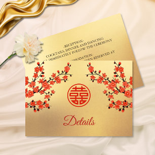 Cherry Blossom Red Gold Chinese Wedding  Enclosure Card