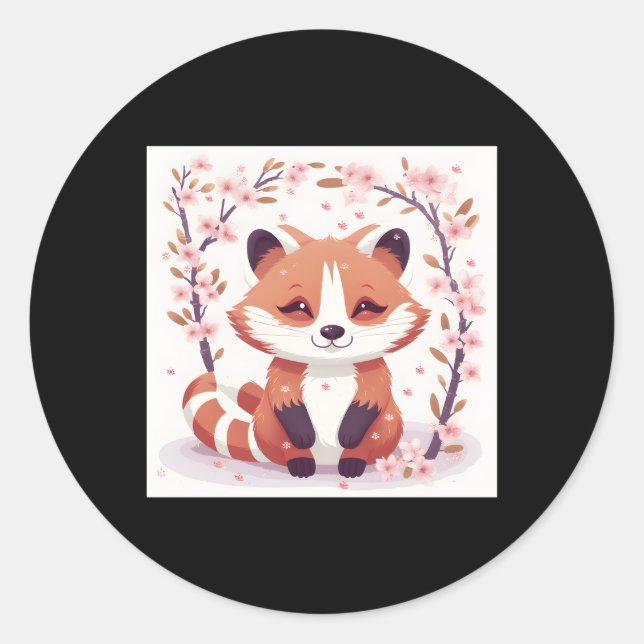 Cherry Blossom Red Panda Adorable Classic Round Sticker (Front)