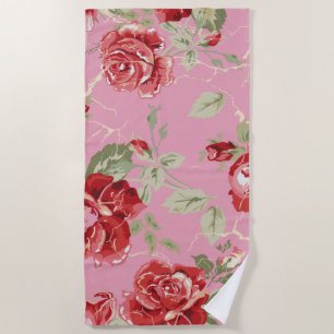Cherry blossom red rose beach towel