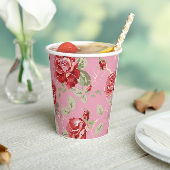 Cherry blossom red rose pattern  paper cups (Insitu)