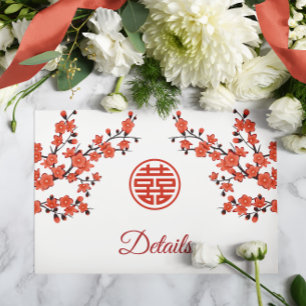 Cherry Blossom Red White Chinese Wedding Enclosure Card