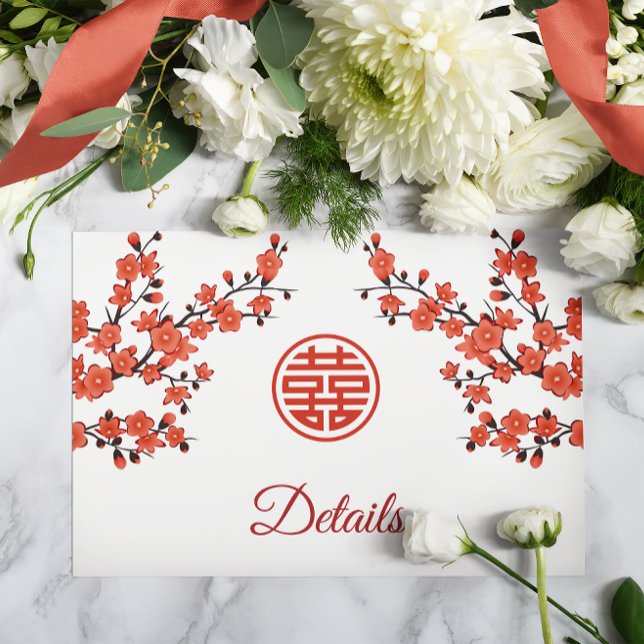 Cherry Blossom Red White Chinese Wedding Enclosure Card (Creator Uploaded)