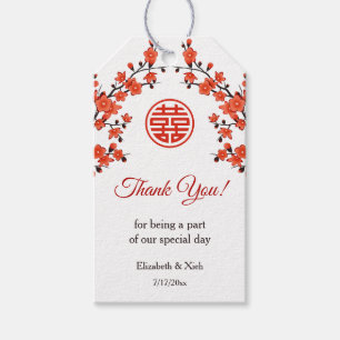 Cherry Blossom Red White Chinese Wedding Gift Tags