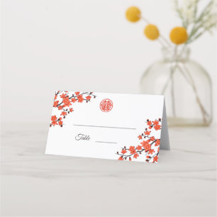 Cherry Blossom Red White   Chinese Wedding Place Card