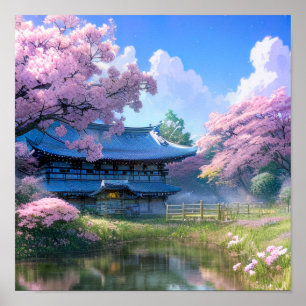 Cherry Blossom Retreat, Haven by the Pond Poster