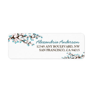 Cherry Blossom Return Address Label (aqua)