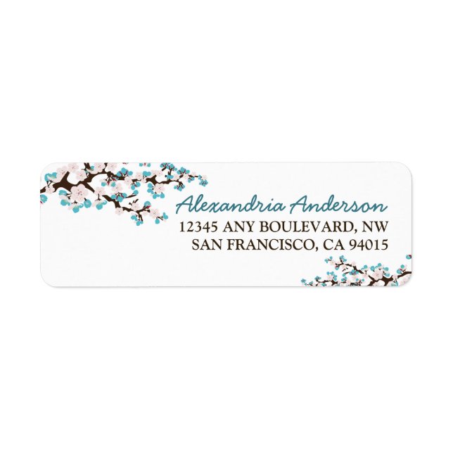 Cherry Blossom Return Address Label (aqua) (Front)
