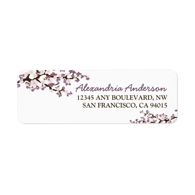 Cherry Blossom Return Address Label (purple) (Front)