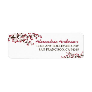 Cherry Blossom Return Address Label (red)