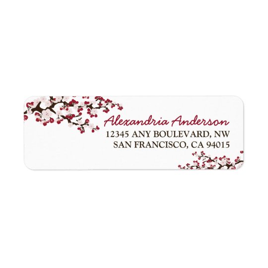 Cherry Blossom Return Address Label (red)