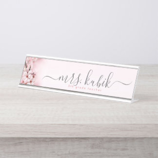 Cherry Blossom Rose Gold Teacher Desk Name Plate