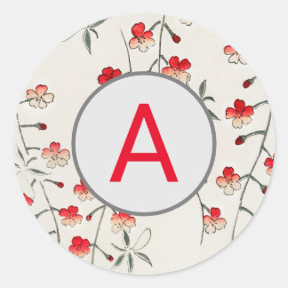 CHERRY BLOSSOM ROUND STICKER WITH CUSTOM INITIAL