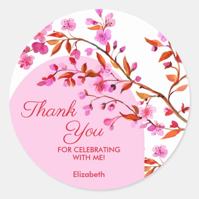 Cherry Blossom Sakura Flower Pink White Birthday  Classic Round Sticker (Front)