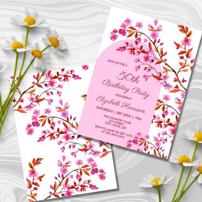 Cherry Blossom Sakura Flower Pink White Birthday  Invitation (Creator Uploaded)