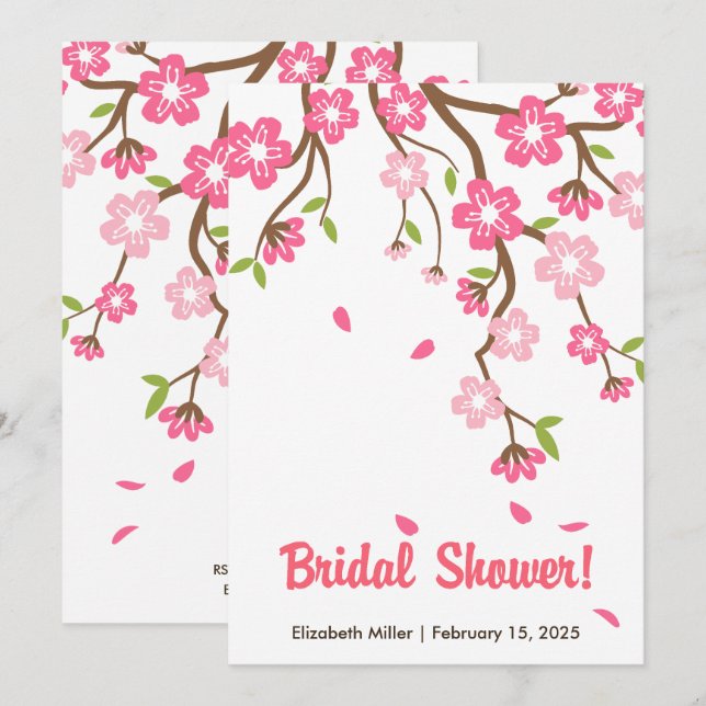 Cherry Blossom Sakura Flowers Bridal Shower Invitation (Front/Back)