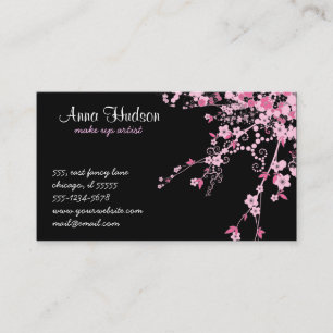 Cherry Blossom, Sakura Flowers - Pink Black Business Card