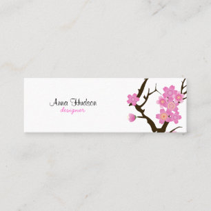 Cherry Blossom, Sakura Flowers - Pink Brown White Mini Business Card
