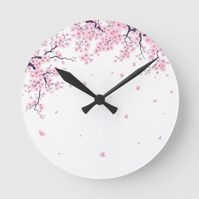Cherry Blossom Sakura Japanese Art Tote  Round Clock (Front)