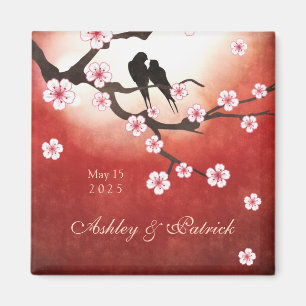 Cherry Blossom Sakura & Love Birds Wedding Magnet