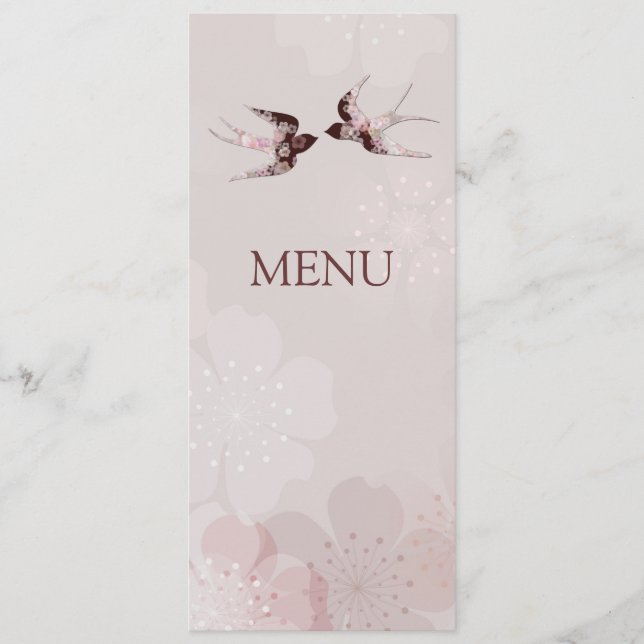 Cherry Blossom Sakura & Love Swallows Wedding Menu (Front)