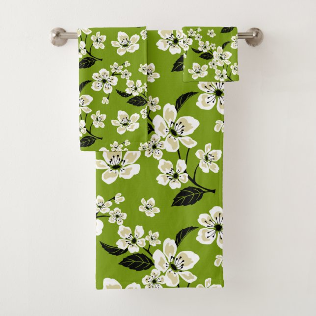CHERRY BLOSSOM - SAKURA (MATCHA GREEN) BATH TOWEL SET (Insitu)
