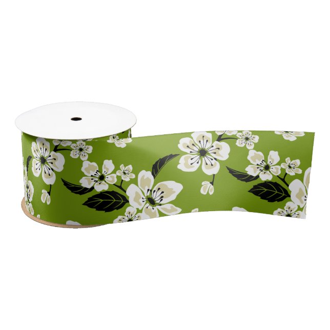 CHERRY BLOSSOM - SAKURA (MATCHA GREEN) SATIN RIBBON (Spool)