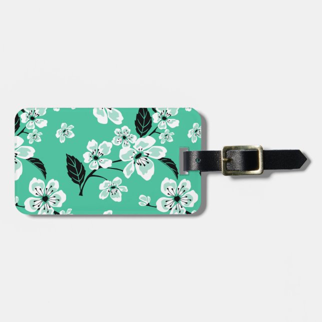CHERRY BLOSSOM - SAKURA (MINT) LUGGAGE TAG (Front Horizontal)
