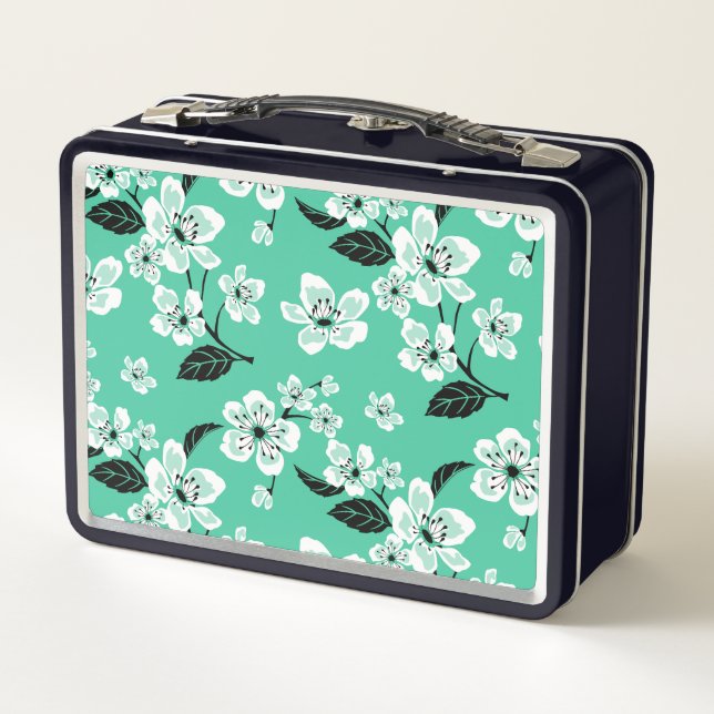 CHERRY BLOSSOM - SAKURA (MINT) METAL LUNCH BOX (Back)