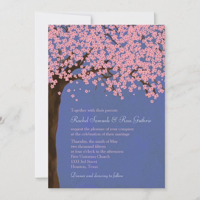 Cherry Blossom / Sakura (Night) Watercolor Wedding Invitation (Front)