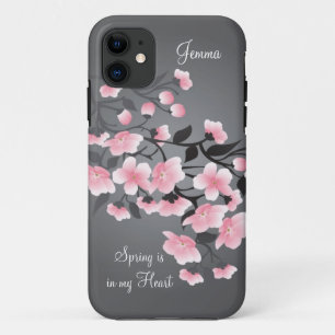 Cherry blossom (Sakura) on grey iPhone 11 Case