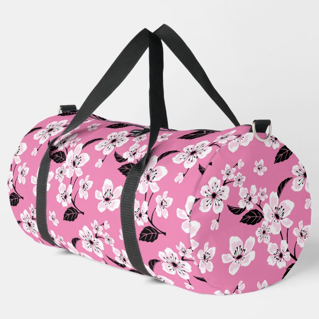 CHERRY BLOSSOM - SAKURA PATTERN IN LITE PINK DUFFLE BAG (Left Corner)