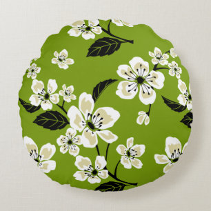 CHERRY BLOSSOM - SAKURA PATTERN IN MATCHA GREEN ROUND CUSHION