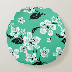 CHERRY BLOSSOM - SAKURA PATTERN IN MINT ROUND CUSHION