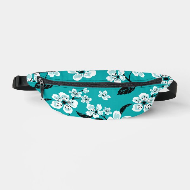 CHERRY BLOSSOM - SAKURA PATTERN IN TEAL BUM BAGS (Front)