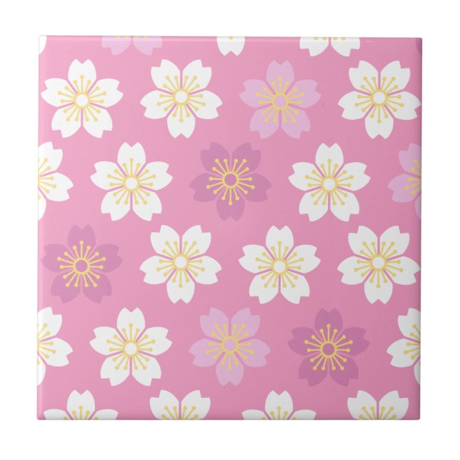 Cherry Blossom "SAKURA" Pink Ceramic Tile (Front)