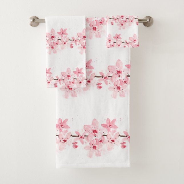 Cherry blossom Sakura Pink Floral Japanese Asia Ba Bath Towel Set (Insitu)