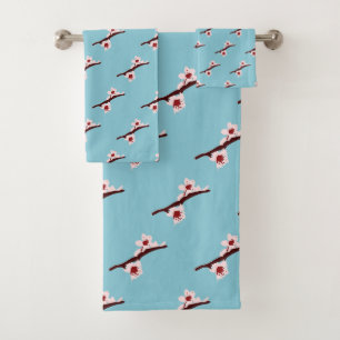 Cherry Blossom, Sakura, Pink Floral Pattern Bath Towel Set