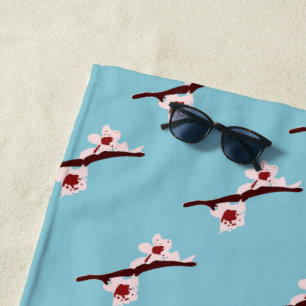 Cherry Blossom, Sakura, Pink Floral Pattern Beach Towel