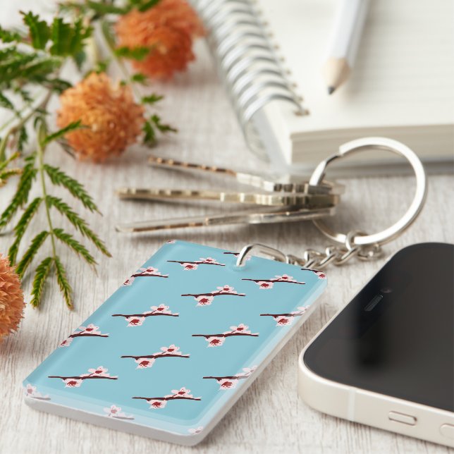 Cherry Blossom, Sakura, Pink Floral Pattern Key Ring (Front Right)