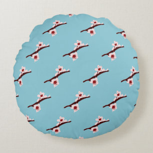 Cherry Blossom, Sakura, Pink Floral Pattern Round Cushion