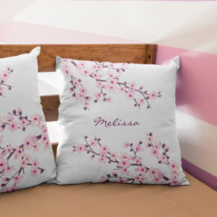 Cherry Blossom (Sakura) Pink White Add Name Cushion