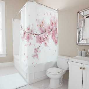 Cherry Blossom Sakura Pink White Pastel Floral Shower Curtain